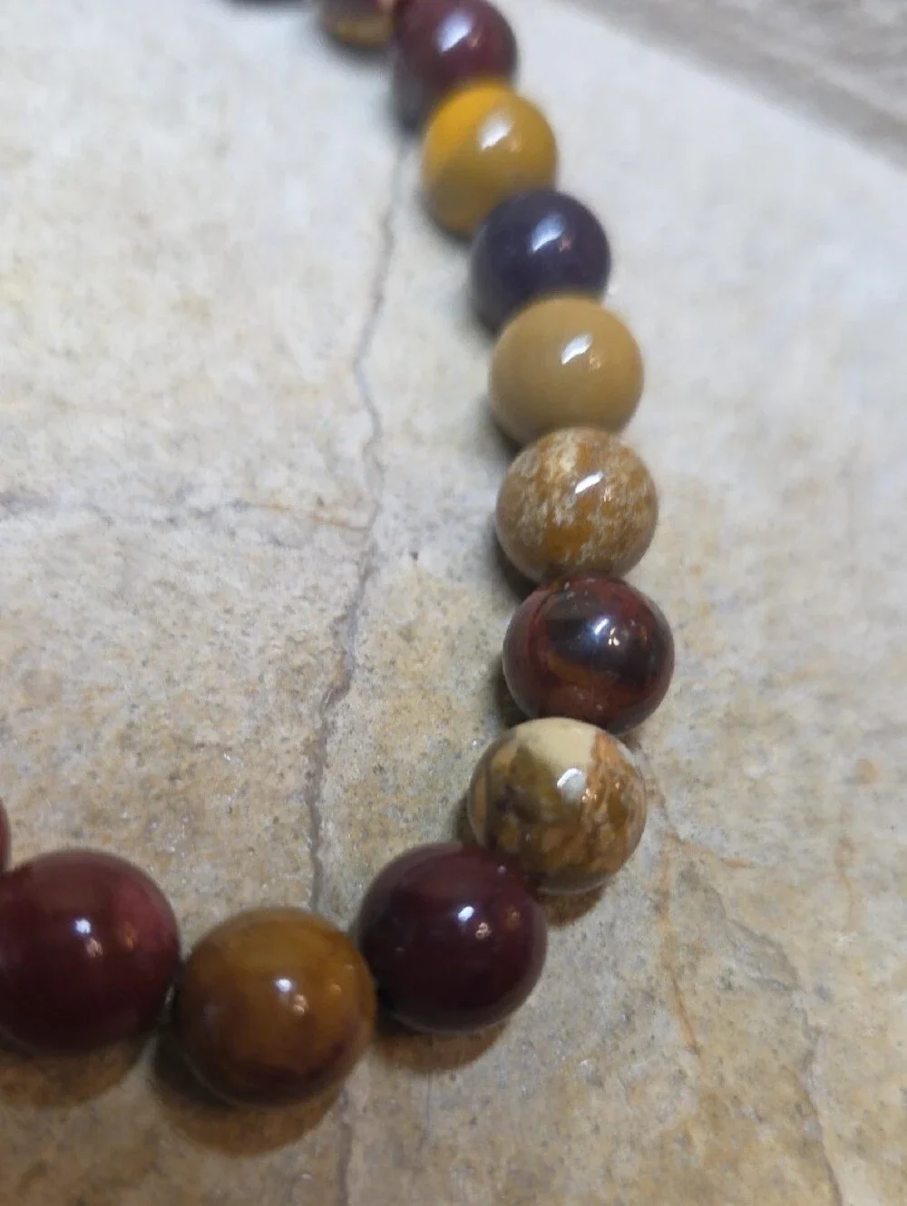 Beaded Mookaite Jasper Stretch Bracelet in Earthy Reds and Yellows